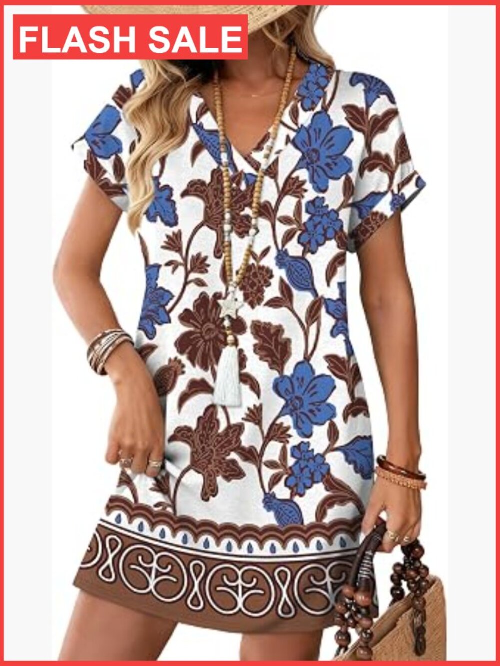 Casual Tshirt Dress for Women Midi Summer Beach Vacation Outfit with Pockets